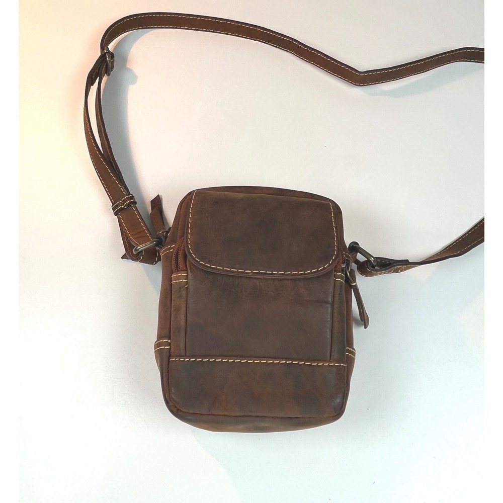 Distressed Brown Leather Crossbody Bag Small Messenger Travel Pouch 7" T x 3" W
